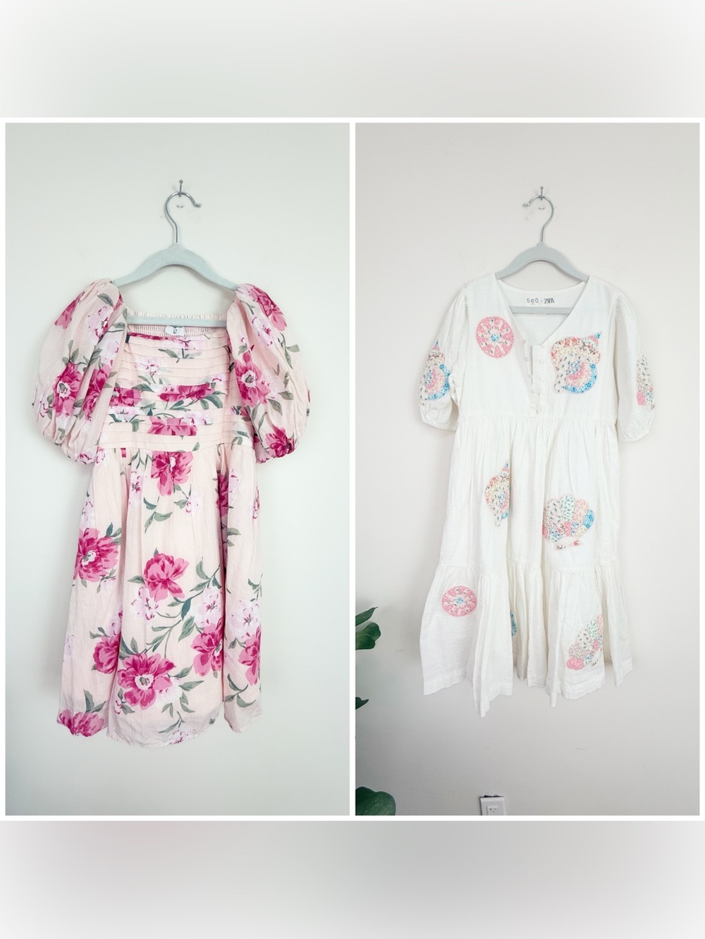 Bundle of Zara Abercrombie girl Floral Pink Puff-Sleeve Dresses